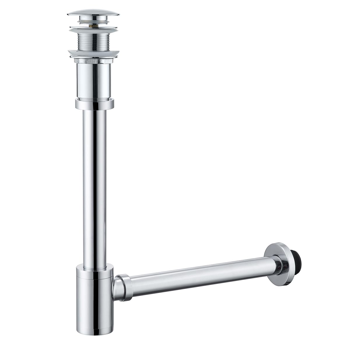 Brass Round Bottle P-Trap with Pop Up Drain Stopper,1 1/4 Adjustable Basin Sink Waste Drain Trap Kit without Overflow, Chrome P Trap