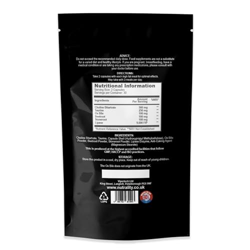 Nutrality Ox Bile Supplements UK | Gallbladder Support & Liver Salts Detox | Bile Salts for Gallbladder | 30-Day Supply | 60 Capsules