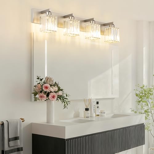 Aipsun Brushed Nickel Bathroom Lighting Fixtures 4 Light Crystal Modern Bathroom Vanity Light (Exclude Bulb) by Aipsun - Image 8