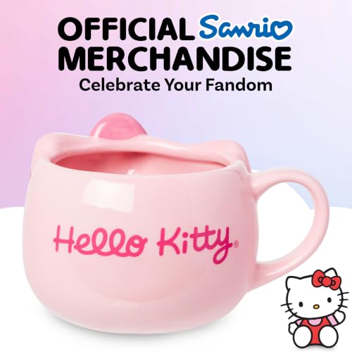 Image of Silver Buffalo Sanrio Hello Kitty Pink Face Bow, 3D Sculpted Mug, 20oz | Ceramic, Limited Edition, 0.59 Liters