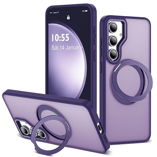 Image of for Samsung Galaxy S23 FE Case with 360 Rotatable Magnetic Ring Stand Compatible with Mag-Safe Military Protection Shockproof Matte Translucent Phone Cases for S23 FE,Dark Purple