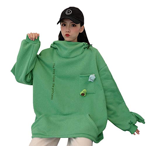 Mylleure Women Funny Frog Hoodie Cute Animal Shape Novelty Hooded Sweatshirt Zip Up Pullover Top With Flap Pockets Medium A Green #TOP4