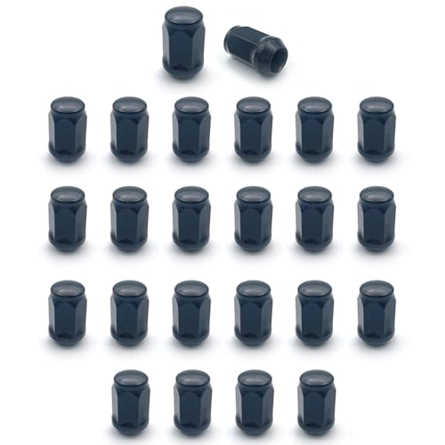 Image of 24 Pcs M14x1.5 Thread Bulge Acorn 1.38 inch Long Lug Nuts Black 3 /4 inch 19mm Hex Compatible with Jeep Wagoneer, Grand Wagoneer, Ram 1500