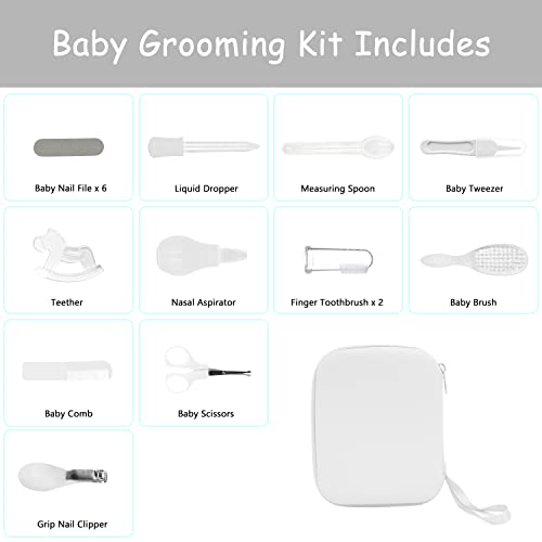 19 in 1 Baby Grooming Kit,Newborn Nursery Health Care Set Include Hair Brush Comb Finger Toothbrush,Nail Clippers,etc. for Infant Toddlers Boys Girls Kids,Baby Essentials (White)