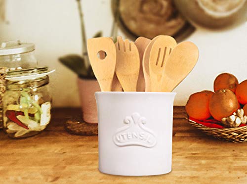 Palais Essentials Ceramic Utensil Crock Utensil Holder (White"Utensil") #TOP1