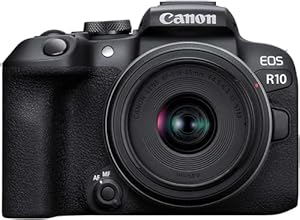 Canon EOS R10 + RF-S 18-45mm IS STM Lens - Compact Mirrorless Digital Camera - 24.2 MP, Bluetooth, Wi-Fi, black