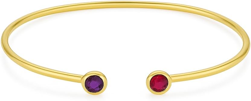 Birthstone Cuff Bracelet for Women – Personalized Two Stone Bracelet , 12 Months Birthstones Jewelry, Elegant Custom Bracelet Gift for Her, Meaningful Jewelry for Birthday, Christmas, Everyday Wear