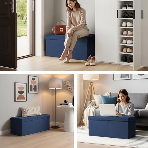 Image of 30-INCH Ottoman with Storage, Footrest Storage Bench, End of Bed Bench Coffee Table for Living Room, Bedroom, Entryway (Blue)