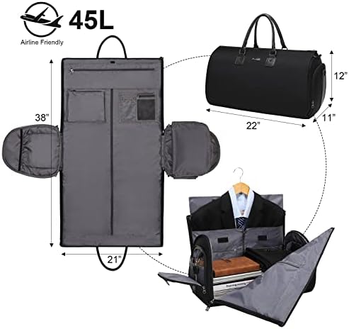 Modoker Converteerbare kledingtassen voor reizen, handbagage voor dames heren weekendtas - 2 in 1 hangende koffer pak reistassen, A Zwart, Kledingstuk Tas Modoker