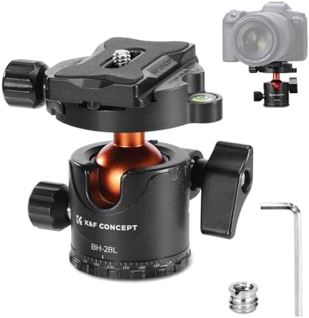 K&F Concept Kugelkopf Stativkopf, Kamera Kugelkopf mit 1/4 Zoll Schnellwechselplatte und Wasserwaagee, 10 kg Tragkraft, für Stativ, Einbeinstativ, Kamera Slider, Spiegelreflexkamer