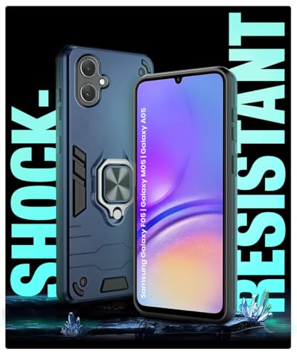 Image of WOW IMAGINE Shock Proof Back Case Mobile Cover for Samsung Galaxy F05 | Galaxy M05 | Galaxy A05 | Back Cover Case (Tough Armor | Hybrid PC + TPU | Ring Holder & in-Built Kickstand | Blue)