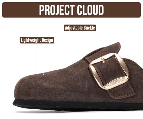 Image of Project Cloud 100% Genuine Leather Clogs for Women Shoes - Memory Foam Insole, Non-Slip & Natural Cork Footbed Arch Support Big Buckle Womens Clogs and Mules Footwear (Manchester)