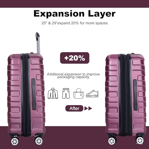 Expandable 5-Piece Luggage Set for Stress-Free Travel, Lightweight and Durable, with 360° Wheels, Wine Red3