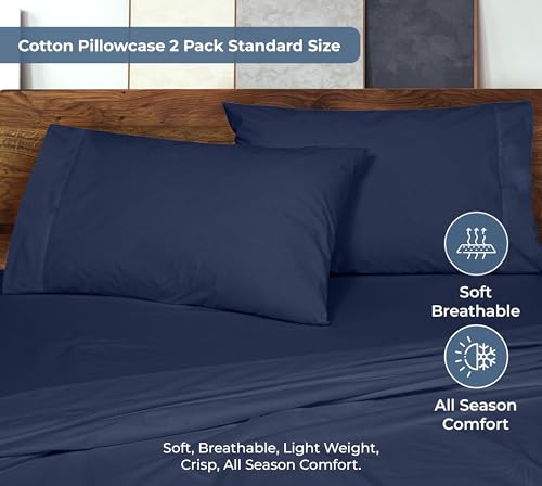 Image of ROYALE LINENS 100% Organic Cotton Percale Pillowcases Set of 2 - Standard Size Percale Pillowcase - Standard Set of 2 Pillow Cover - Breathable, Cool & Crisp Navy Pillow Cases (20 inchx26 inch, Navy)