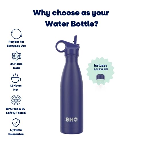 SHO Stainless Steel Water Bottle with Straw and Screw Lid, Leakproof, BPA Free, Vacuum Insulated Double Walled Metal Flask - Image 2