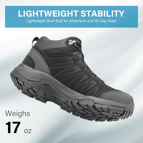 Image of Men's Waterproof Hiking Boots Lightweight Leather Mid Ankle Outdoor Trail Trekking shoes