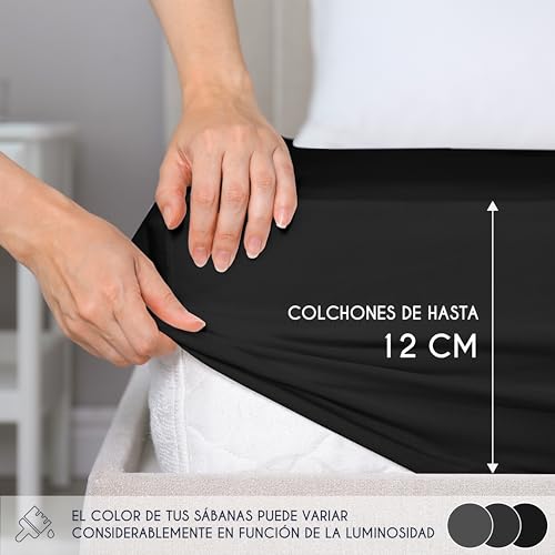Miniatura 3 de Dreamzie Sabanas 70x160 Ajustable - Algodon Oeko Tex Certificado - Negro - Sábanas Bajeras 70 X 160-100 Jersey