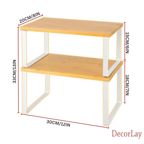 Image of Decorlay Metal & Wooden Free Standing Shelf Organizer Bathroom Kitchen Counter Top Shelves, Spice Rack for Pantry Dressing Cabinet Office Table Area (White + Beech)