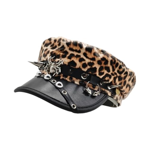 Rulbelok Elegante sombrero baretti de piel sintética con remaches, cinturón para moda y cómodo de llevar para otoño e invierno punk, 3, M/talla única