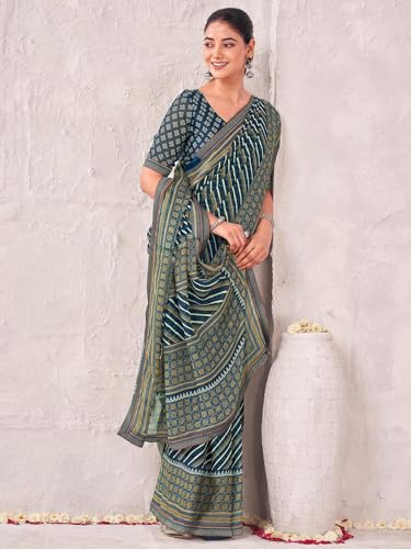 Image of SIRIL Women's Georgette Printed Saree with Unstitched Blouse Piece