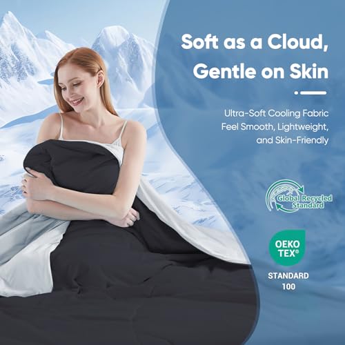 Image of Elegear Cooling Comforter King Absorbs Body Heat to Keep Cool, Cooling Blanket for Hot Sleepers Japanese Arc-Chill 3.0 Cool Tech Fabric Summer Comforter Hypo-Allergenic Cooling Quilt - Black /Gray
