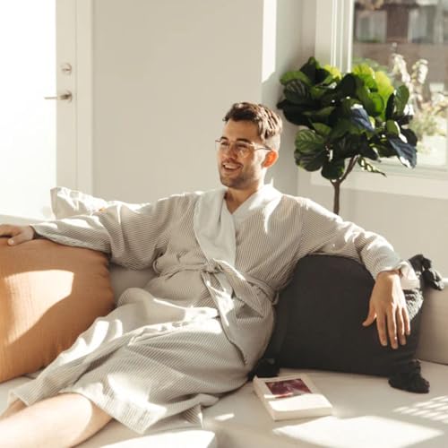 Image of Telegraph Hill Double Layer Seersucker Robe - Unisex - Taupe - Large | Double-Layer Seersucker, Unisex Fit, For Sauna, Gym & Home