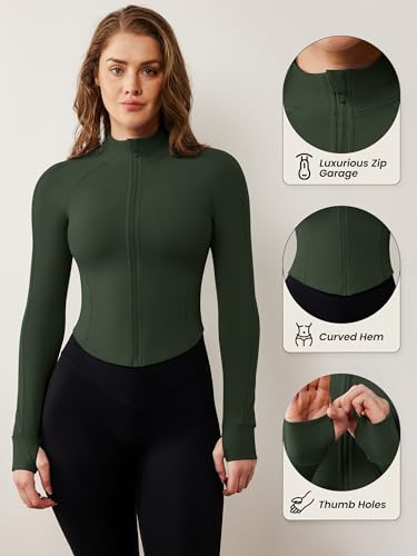 Image of AVGO Women's Workout Jacket Lightweight Zip Up Cropped Yoga Jackets Slim Fit Athletic Tops with Thumb Holes