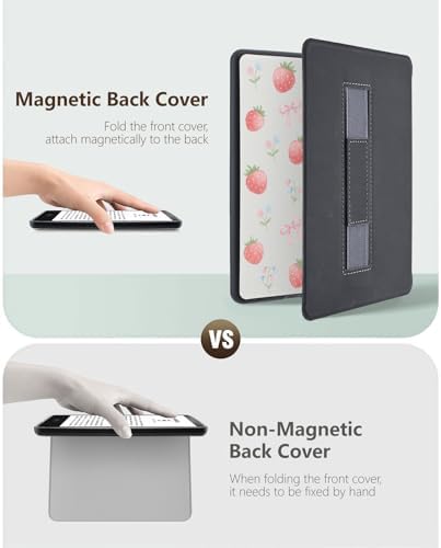 Idocolors Cute Case for 6" Kindle 11th Gen (2024/2022), New e-Reader Kindle PU Leather Cover with Hand Strap, Auto Wake/Sleep for Kindle 2024/2022, Cute Strawberry - 3