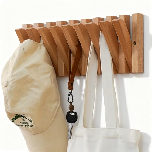 yaochuforest Coat & Hat Hooks Wall Mount with Key Holder, Wall Mounted Coat Rack with 9 Retractable...