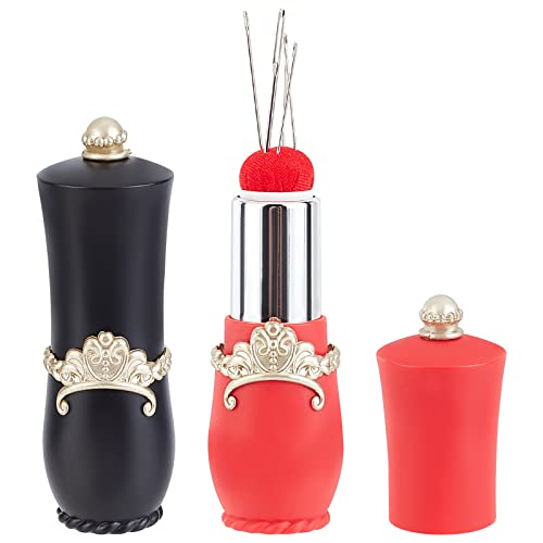 Chgcraft 2 Sets Lipstick Pin Cushion Red Black Pincushion Holder With 10Pcs Sewing Needle Lovely Embroidery Needle Holder For Diy Craft Sewing Tool Accessory #TOP19