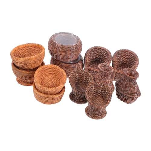 ERINGOGO 12 Piezas Tejido de bambú simulado de Resina. cesto de Ropa para casa de muñecas cestas de Mimbre en Miniatura Juguete cestas almacenaje cestas de almacenaje Modelos de minicestas