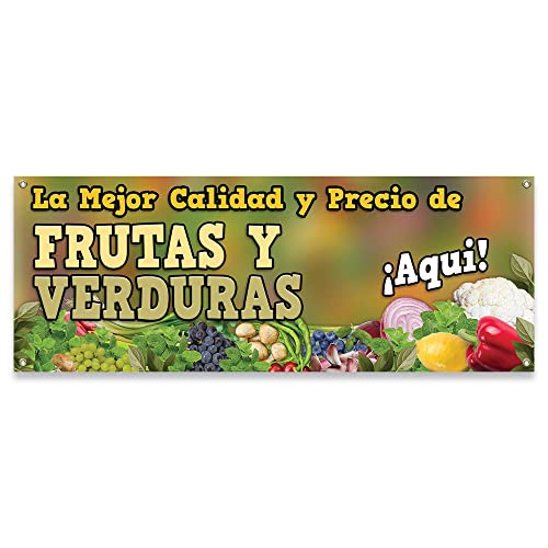 Frutas Y Verduras La Mejor Calidad Y Precio | 18" X 48" Banner | Heavy Duty 13oz. Outdoor Vinyl Single Sided with Grommets | Made in The USA -  SIGNMISSION, B-30069