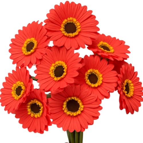 Image of Garden Art Artificial 5 Pcs Gerbera Flower Sticks, 33 cm, RealTouch Natural Looking | Silicone Decorative Bunch for Home GAAGFB-1H-33PH (Peach)