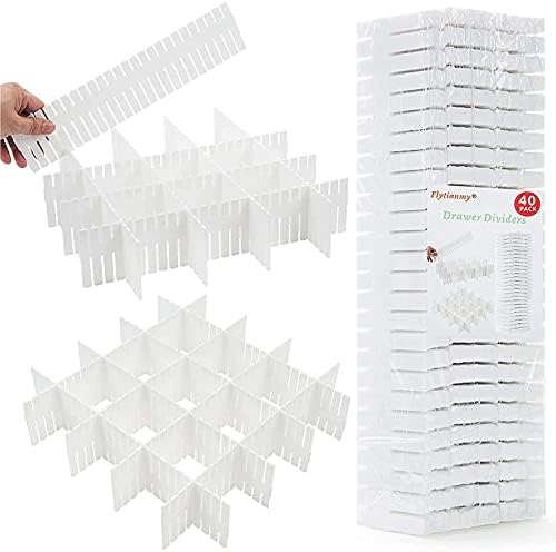Flytianmy 40pcs Drawer Dividers Adjustable Drawer Storage Organizer for Clutter Kitchen Cutlery Dresser Makeup Tools Socks Can Help Tidy Office Desk Clinic Bedroom
