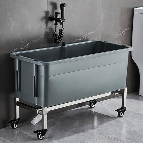 Lavello per mocio da pavimento commerciale, vasca autoportante con rubinetto e rulli per una facile mobilità, ideale per interni ed esterni e lavaggio del garage, dispone di drenaggio con un clic