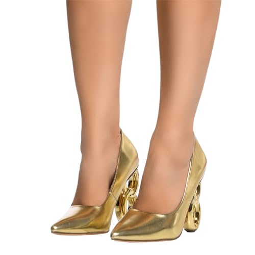 FSJ Women Novelty Closed Pointed Toe Slip On Pumps Gorgeous Metal Chain High Heel Party Wedding Dating Shoes Size 4-16 US4