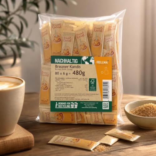 HELLMA Kandis 80 Stück – einzeln verpackte Kandis-Portionen, portionierter Kandiszucker für Kaffee & Tee, Gastronomie, Hotel & Büro