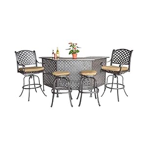 Nassau Cast Aluminum Powder Coated 5 Piece Outdoor Bar Table and Chairs Set Desert Bronze Nassau Cast Aluminum Powder Coated 5 Piece Outdoor Bar Table and Chairs Set Desert Bronze