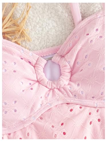 SHENHE Girl's Ruffle Flounce Tankini Swimsuit O Ring Spaghetti Strap Eyelet Bathing Suits3