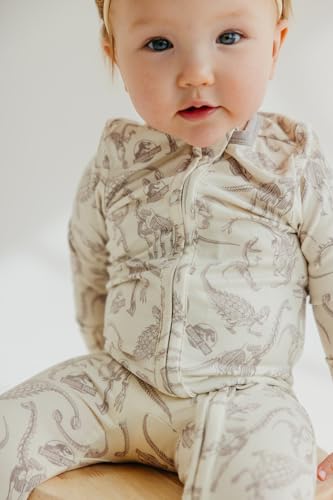 Image of Copper Pearl Zip-Up Footie Baby Pajamas - Soft Newborn Onesies for Boys & Girls, Tag-Free with Two-Way Zipper Baby Sleepers for Newborn - 24 Months, Jurassic Park Fossils