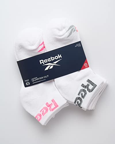 Image of Reebok Womens Quarter Socks 6 Pack Comfort Cushioned Athletic Socks | Moisture-wicking Fabric Keeps Feet Dry, Flexible Knit Hugs the Arch, Plush Footbed Absorbs Shock