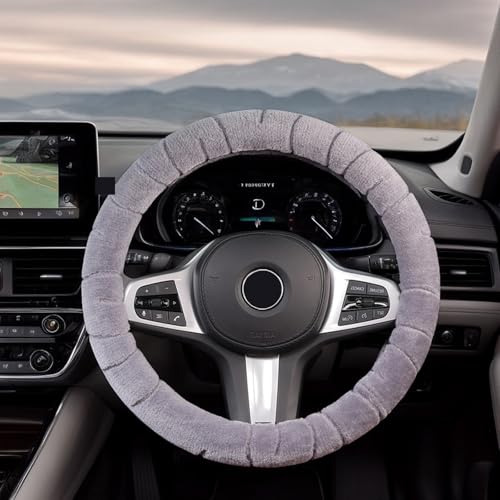 PICKSHI 車 ハンドルカバー 冬 暖かい ステアリングカバー sサイズ 軽自動車 軽トラ 普通車 カーアクセサリー 防寒 ウォーム 車用 柔らかい 滑らない (グレー)