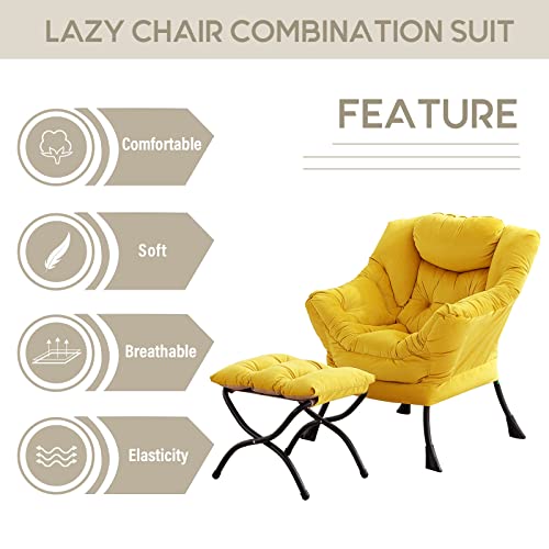 Image of LITA Lazy Chair with Ottoman, Comfy Accent Reading Chair, Yellow