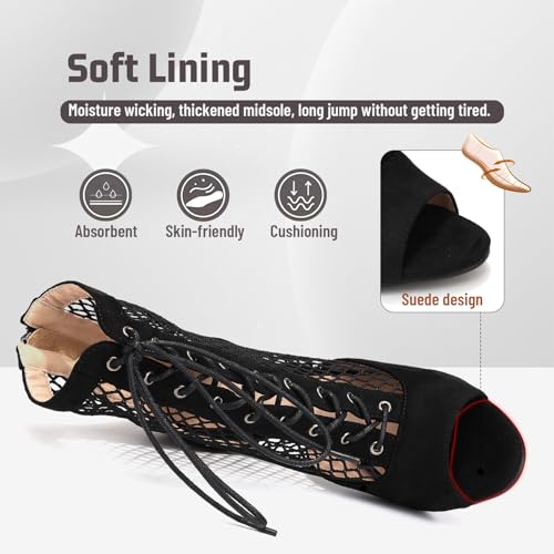 Sexy Peep Toe Suede Mesh Latin Dance Boots for Women 4 Inch Heel3