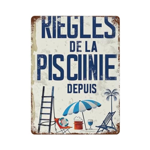 Plaque en métal vintage French Pool Rules déco murale rétro 40x30