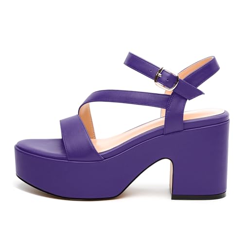 Women's Platform Wedge Sandals - Open Round Toe with Adjustable Ankle Strap, Solid Color Chunky Heels for Work, Parties & Casual Gatherings2