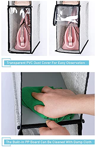 Oullyy Hanging Handbags Organizer For Closet, Multi-Layer Breathable Cotton Linen Fabric Closet Purse Storage Bag With Clear Dust Proof Cover (Gray A) #TOP3