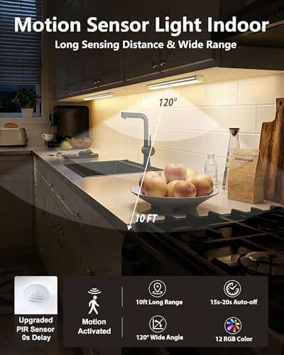 Image of SZOKLED Motion Sensor Night Lights, 58-LED RGB Under Cabinet Lighting Wireless, 1100mAh Rechargeable Under Cabinet Lights Dimmable Closet Lights for Step, Stair, Kitchen,Hallway (2 Pack)
