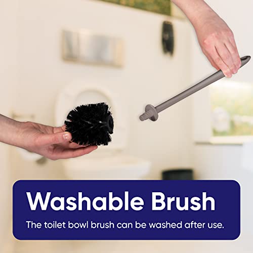 Image of Superio Plastic Toilet Brush with Taupe Bristles, Includes Holder for Easy Bathroom Cleaning