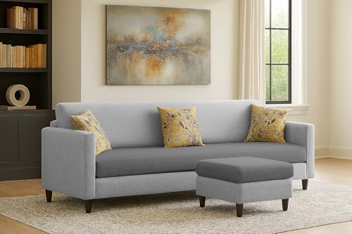 Image of Casaliving Premium Lifestyle Fabric 5 Seater L Shape Sofa Set 4 Seater Modern Sofa Set & Ottoman for Living Room (Grey Dark Grey Color)